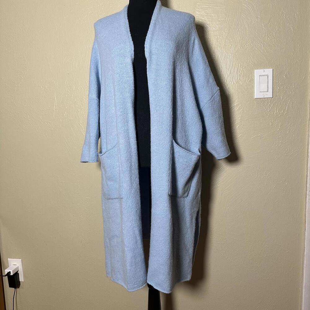 Soft Surroundings Cozy Wool Blend Duster Cardigan Relaxed Fit Powder Blue Layer